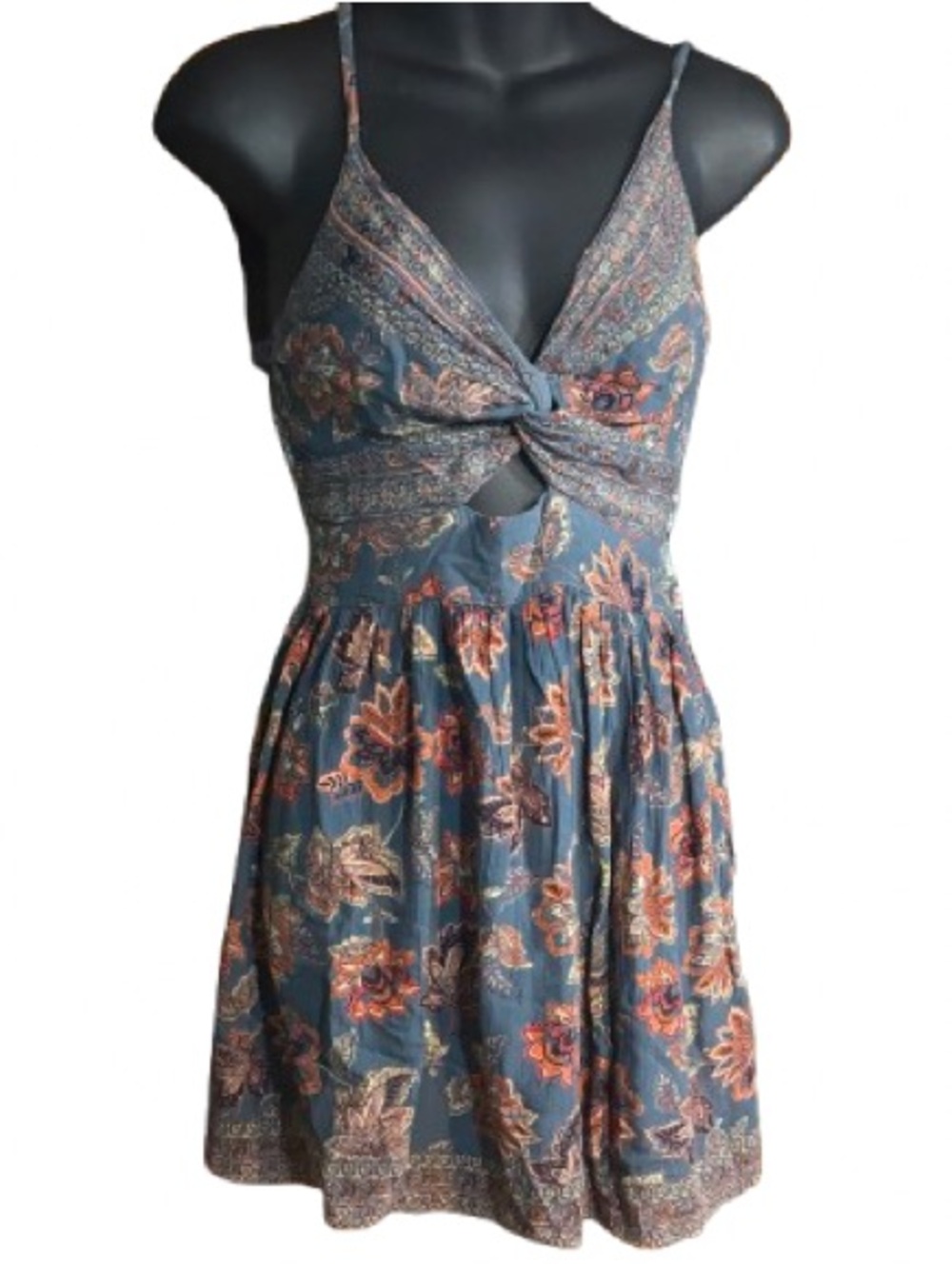 Angie Floral Twist Front Dress bohemian rust floral bodice twisted keyhole smal - Picture 2 of 11